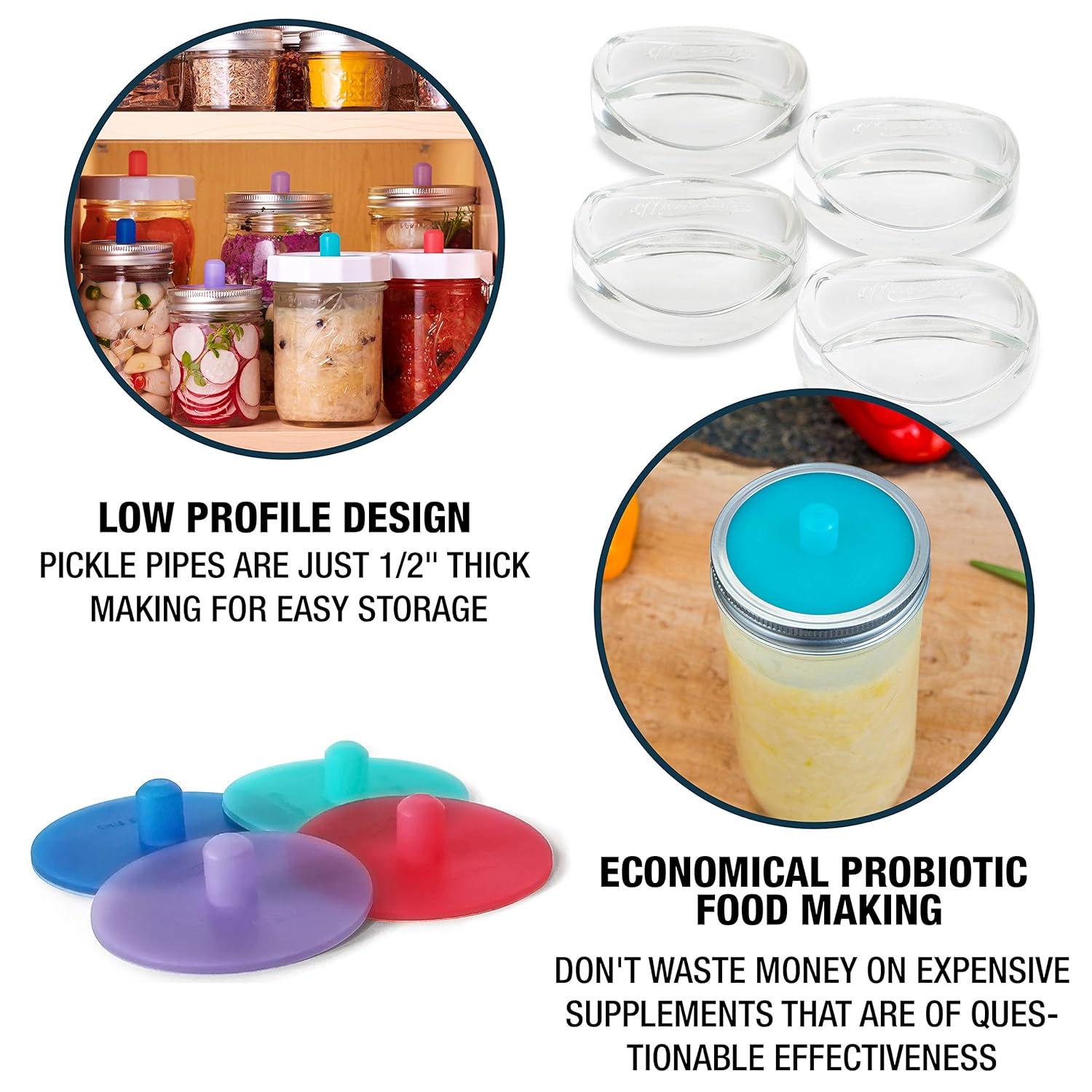 Masontops Pickle Pipes – Airlock Fermentation Lids (Small Mouth, 4-Pack) - image from Amazon 4