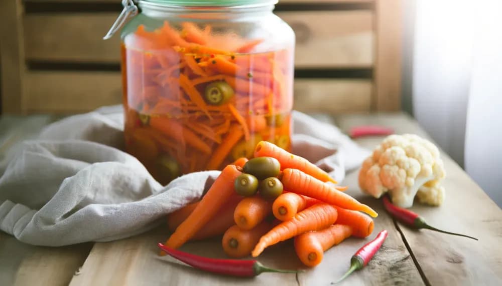 Spicy Fermented Carrots and Cauliflower with Chili Peppers - full
