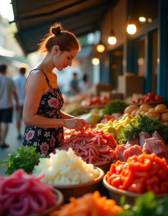 Woman shopping veggies for fermentation in market